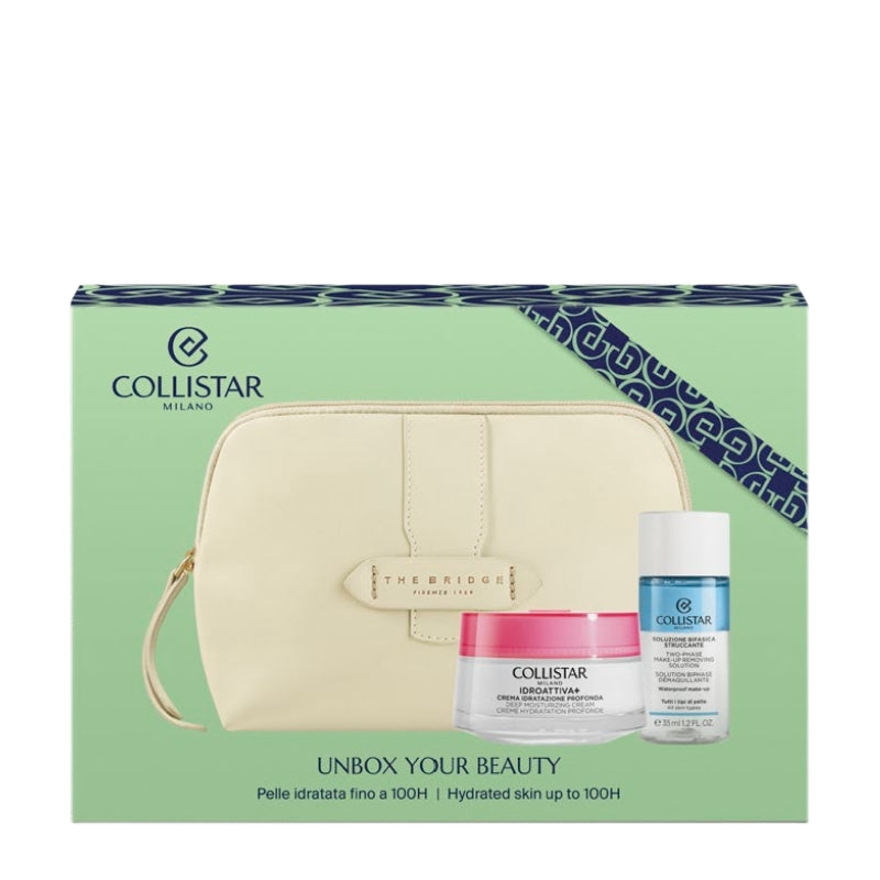 Collistar Cofanetto Regalo Idroattiva Crema Idratazione Profonda 50 ML, Mini Bifasico 35 ML E Pochette