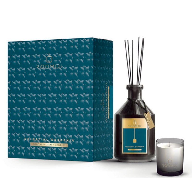 Roomoi Cofanetto Regalo Celestial Gardenia Profumatore Ambiente 200 ML E Candela 160 GR