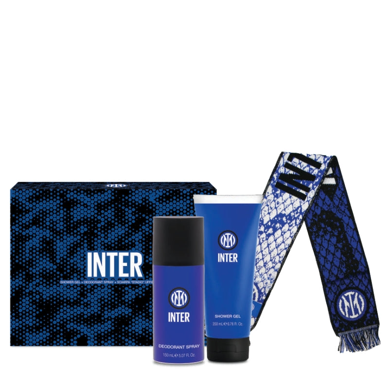 Inter Cofanetto Regalo Deo Spray 150 ML, Doccia Gel 200 ML E Sciarpa Ufficiale