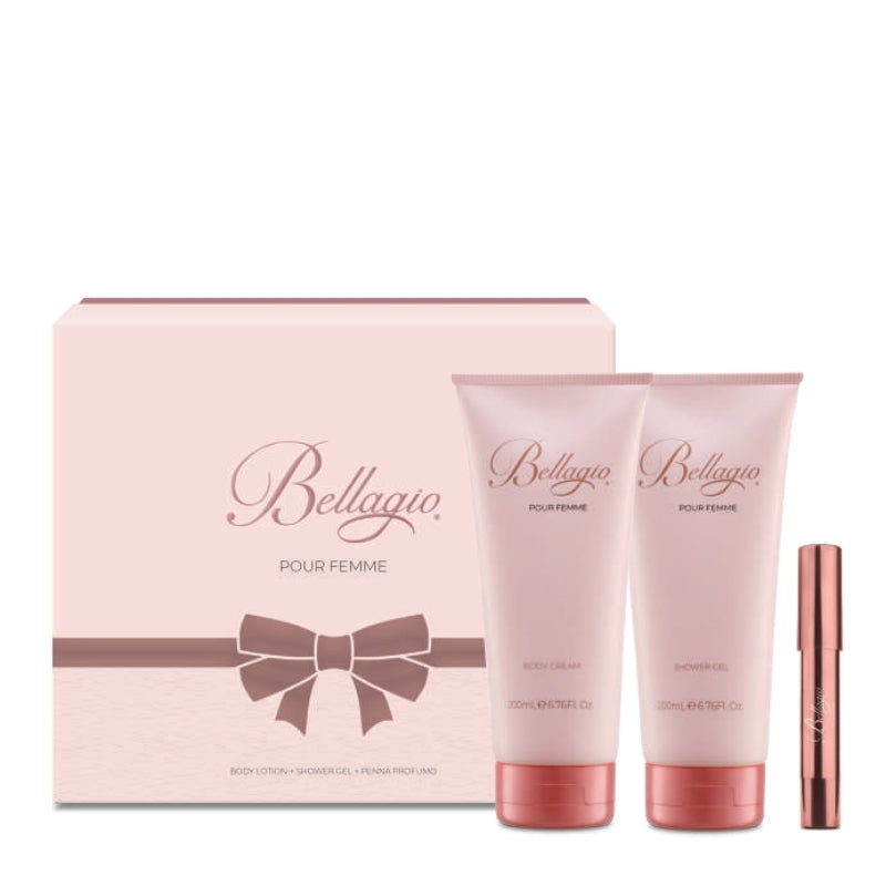 Bellagio Cofanetto Regalo Doccia Gel 200 ML, Crema Corpo 200 ML E Profumo Solido A Penna