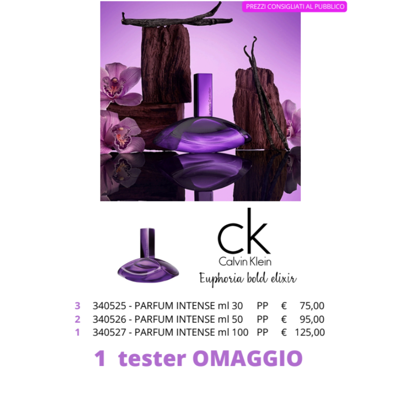 Pacchetto TESTER CK Euphoria Bold Elixir Parfum Intense