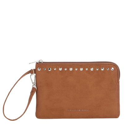 Biffoli Pochette Scamosciata Marrone Con Borchie