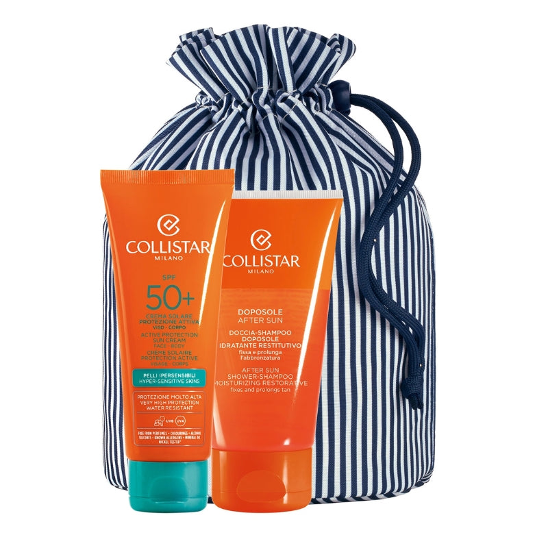 Collistar Cofanetto Regalo Crema Solare SPF 50+ 100 ML, Doccia Shampoo Doposole 150 ML E Pochette