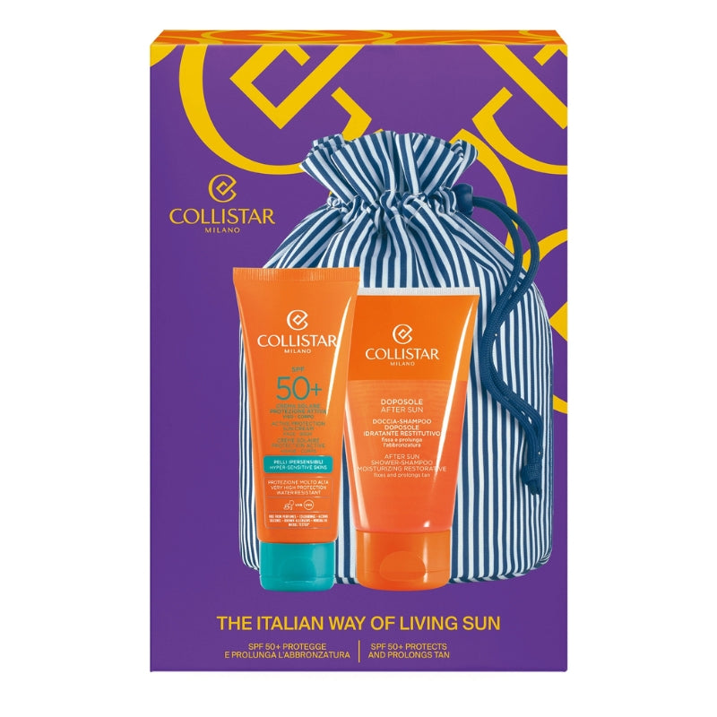 Collistar Cofanetto Regalo Crema Solare SPF 50+ 100 ML, Doccia Shampoo Doposole 150 ML E Pochette