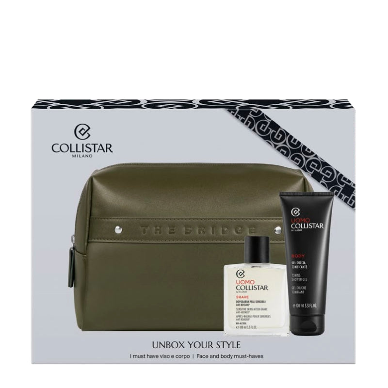 Collistar Cofanetto Regalo Uomo Dopobarba Pelli Sensibili 100 ML, Gel Doccia Tonificante 100 ML E Pochette