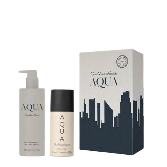 Gian Marco Venturi Cofanetto Regalo Aqua Doccia Shampoo 400 ML E Deo Spray 150 ML