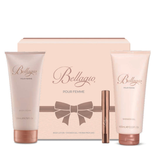 Bellagio Cofanetto Regalo Doccia 200 ML, Crema Corpo 200 ML E Profumo Solido A Penna