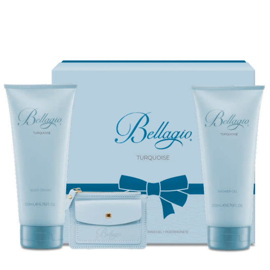 Bellagio Cofanetto Regalo Turquoise Doccia 200 ML,Crema Corpo 200 ML E Portamonete