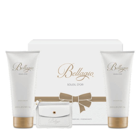 Bellagio Cofanetto Regalo Soleil D'Or Doccia 200 ML, Crema Corpo 200 ML E Portamonete